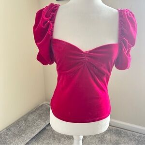 Sugar Lips Fuchsia Velvet Puff Sleeve Sweetheart Top | Holiday Party Blouse 

⸻